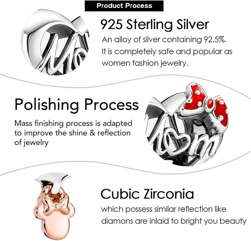 VALGACLS 925 Sterling Silver Family Love Mom Mouse Heart Charms for Bracelets Necklace Valentine's Day Mother's Day Jewelry Charm for Women - Image 5